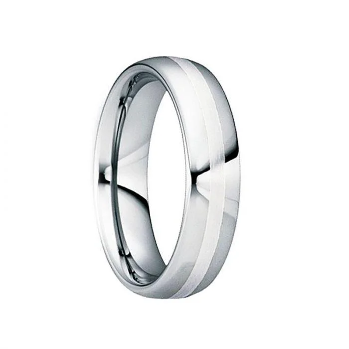 women's sapphire engagement ring-TIBURTIUS Polished Tungsten Carbide Wedding Ring with Satin Platinum Inlay - 6mm