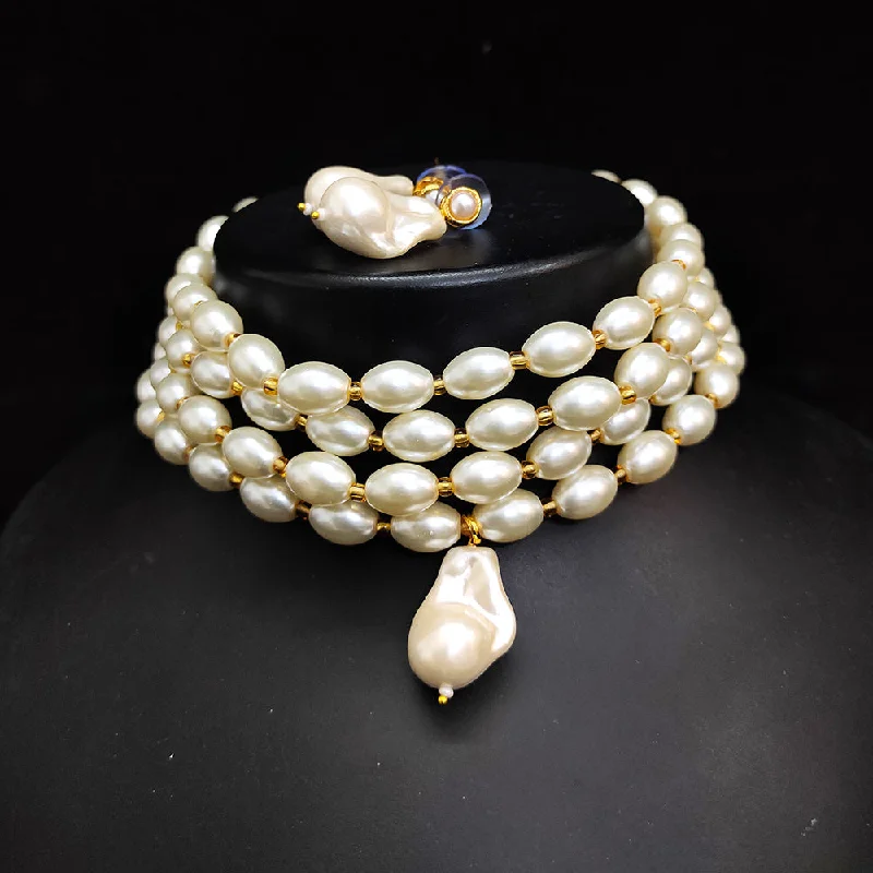 women's Valentine’s Day necklace-Gehana Mahal Gold Plated Pearl Choker Necklace Set