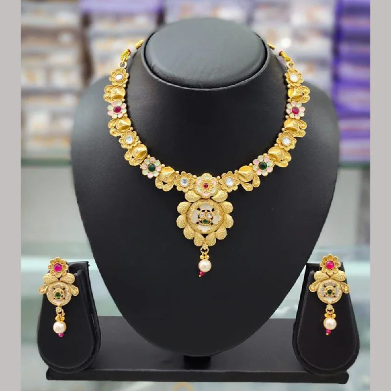 women's snake necklace-Anjali Jewellery Gold Plated Pota Stone Meenakari Necklace Set