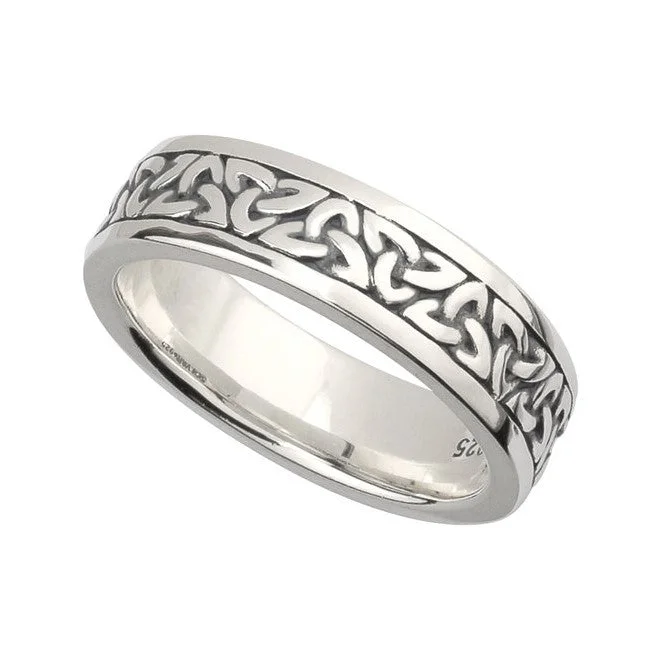 women's oval engagement ring-Women's Sterling Silver Oxidized Celtic Trinity Knot Wedding Ring S21011