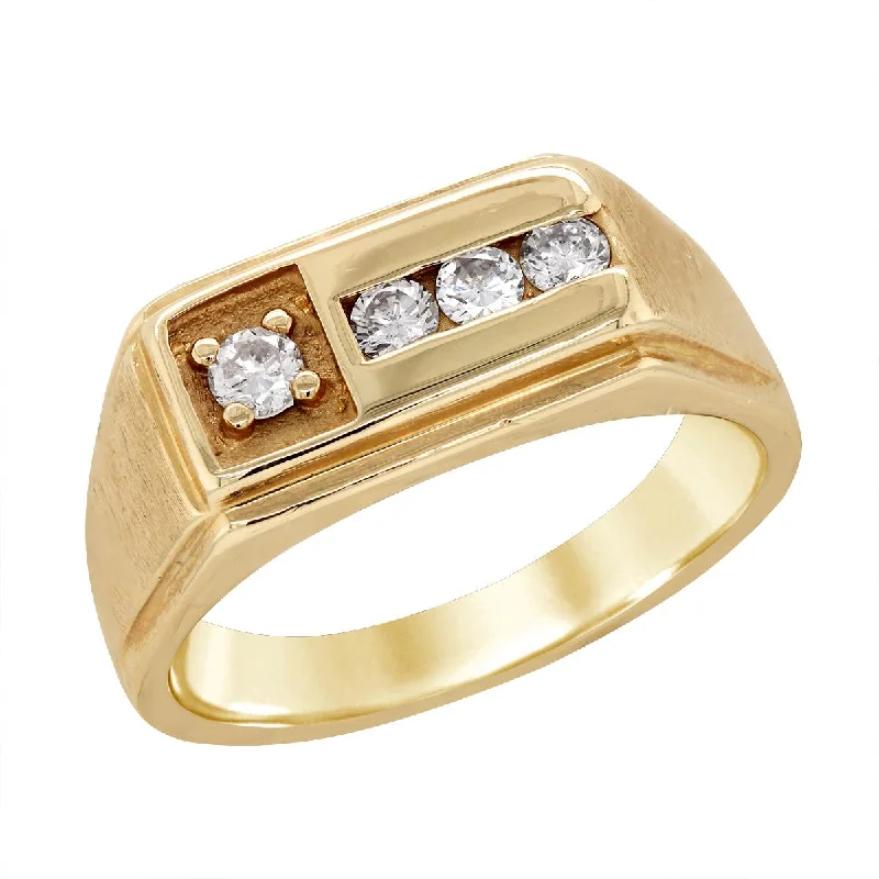 women's ethically sourced engagement ring-MEN'S VINTAGE YELLOW GOLD WEDDING RING WITH FOUR DIAMONDS, 1/3 CT TW