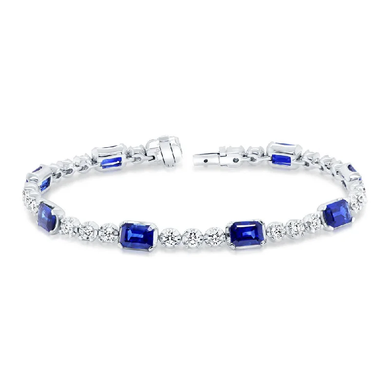 women's butterfly necklace-Uneek Precious Collection Strand Emerald Cut Blue Sapphire Link Bracelet