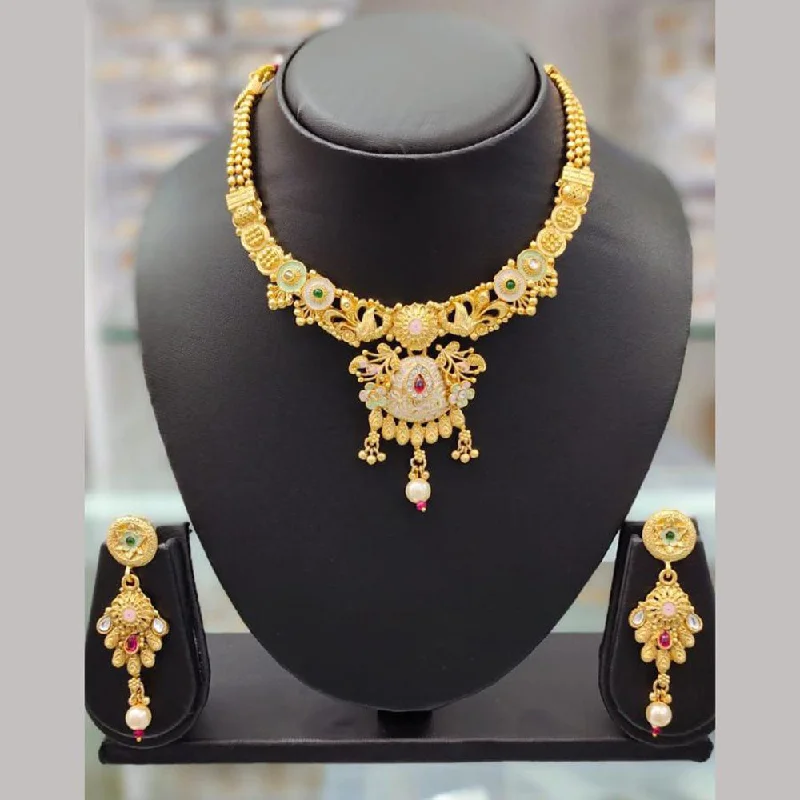 women's Victorian necklace-Anjali Jewellery Gold Plated Pota Stone Meenakari Necklace Set