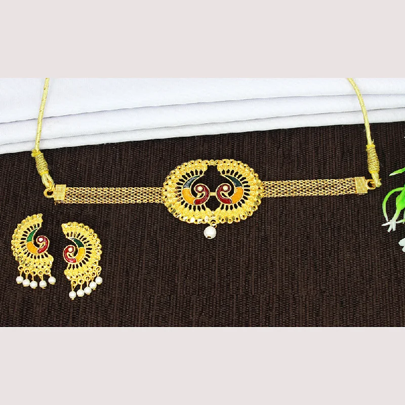 women's luxury necklace-Mahavir Gold Plated Choker Necklace Set