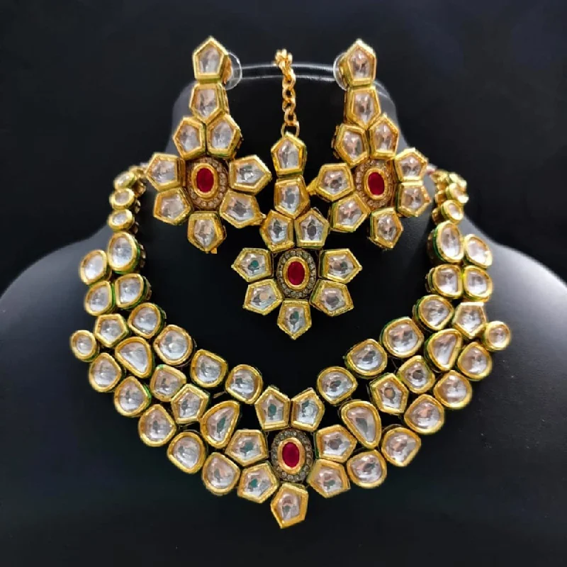 women's layered necklace-Lalita Creation Gold Plated Kundan Necklace Set