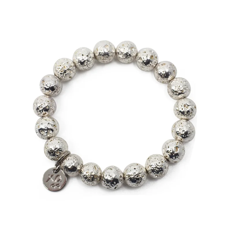 women's dragon necklace-The Luna Bracelet in Silver Coated Lava Rock