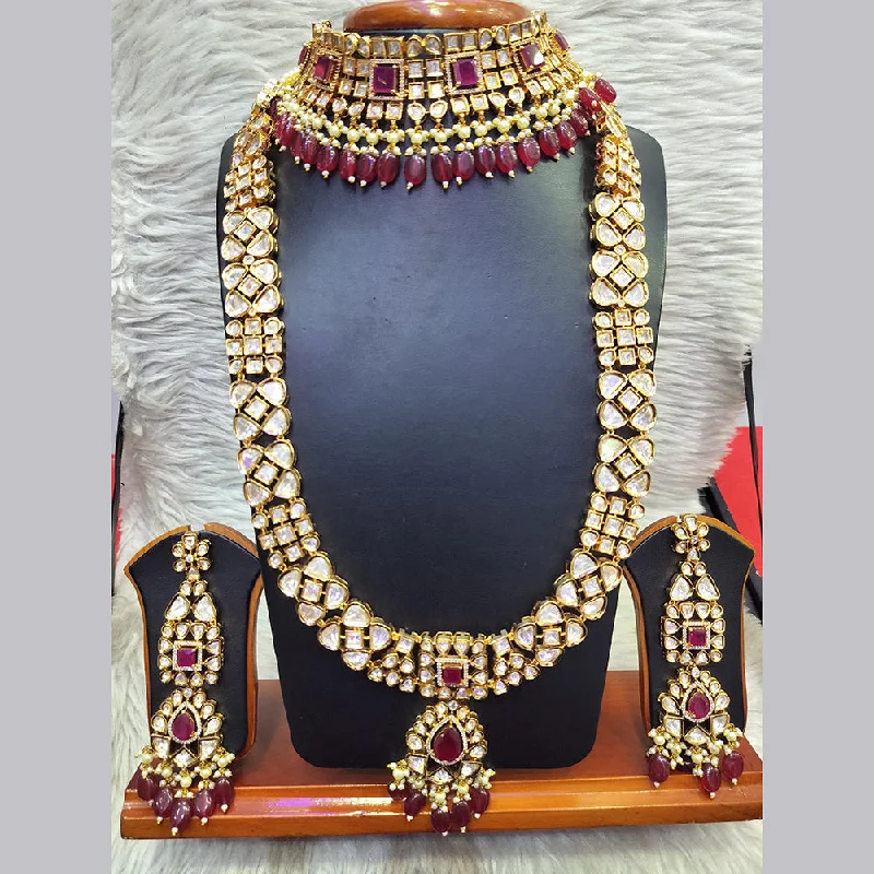 women's layered necklace-Jain Jewellers Gold Plated Kundan Double Necklace Set