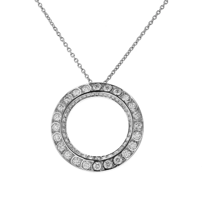 women's monogram necklace-Diamond Scallop Artisan Pave Circle Pendant Necklace