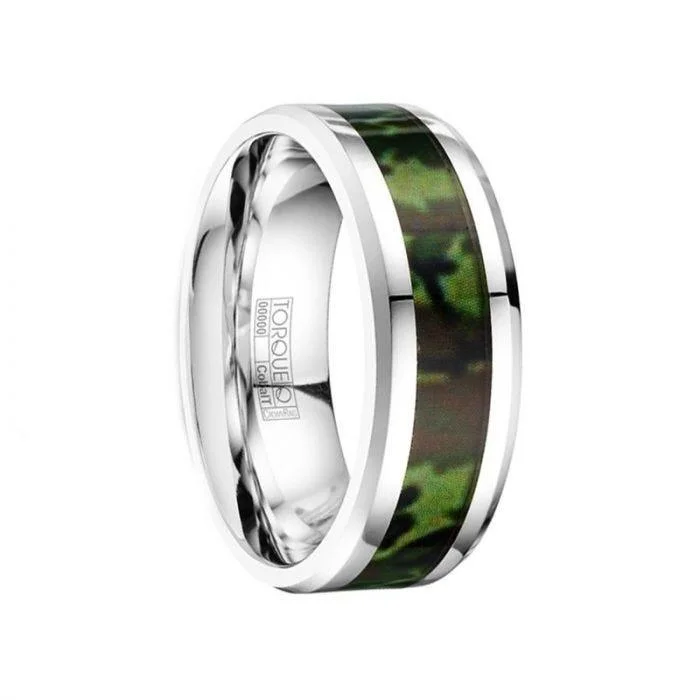 women's three-stone engagement ring-BALROG Polished Cobalt Men’s Wedding Ring Camo Inlay by Crown Ring - 8mm