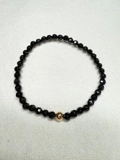 women's locket necklace-Black Onyx Faceted Bracelet with Gold Filled Bead