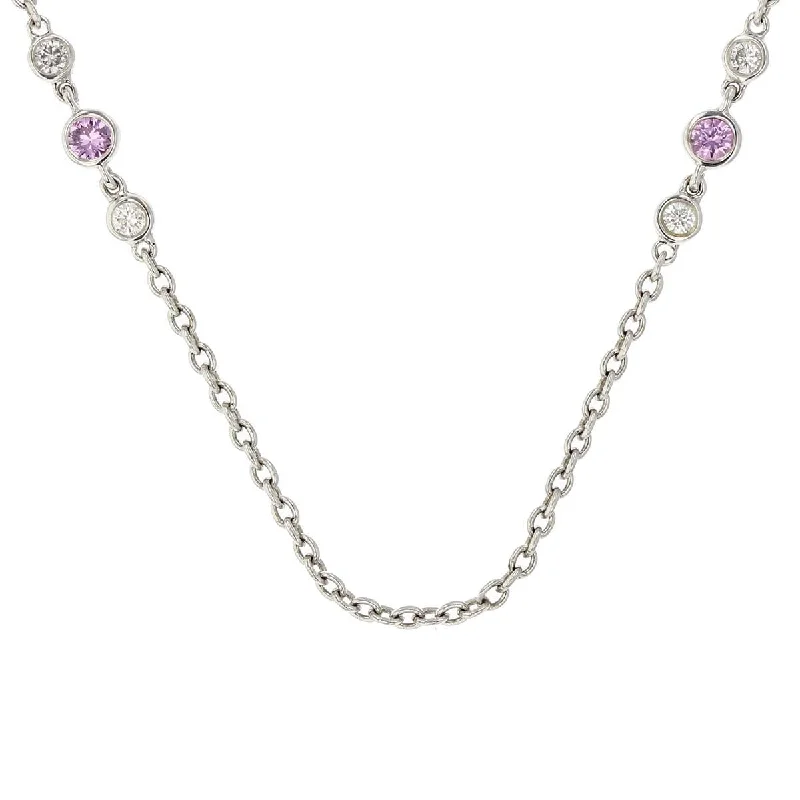 women's star necklace-Diamond and Pink Sapphire Necklace