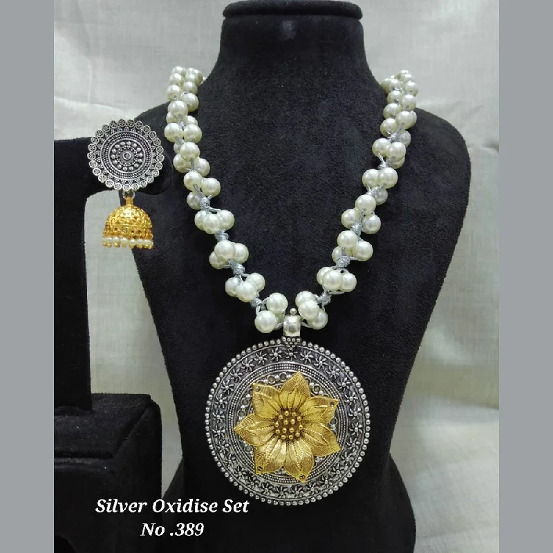 women's anniversary necklace-Jyoti Arts Oxidised Plated Long Necklace Set