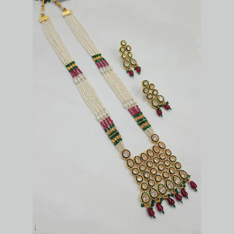 women's handmade necklace-Padmawati Bangles Gold Plated Crystal Stone And Pearl Necklace Set