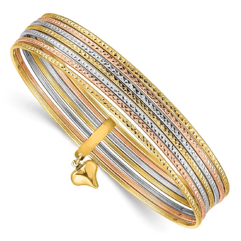 women's quartz necklace-14KT Gold Tri-Color 8-inch 1MM Bangle Seminario Bracelet