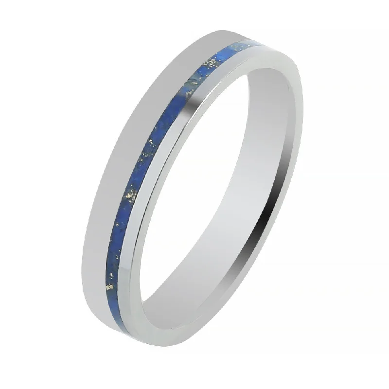 women's sustainable engagement ring-Tantalum with Lapis Lazuli Inlaid Wedding Ring Flat 4mm