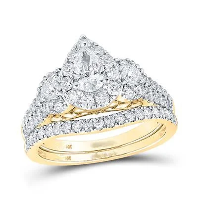 women's channel-setting engagement ring-14K PEAR DIAMOND WEDDING RING SET 1-1/2 CTTW