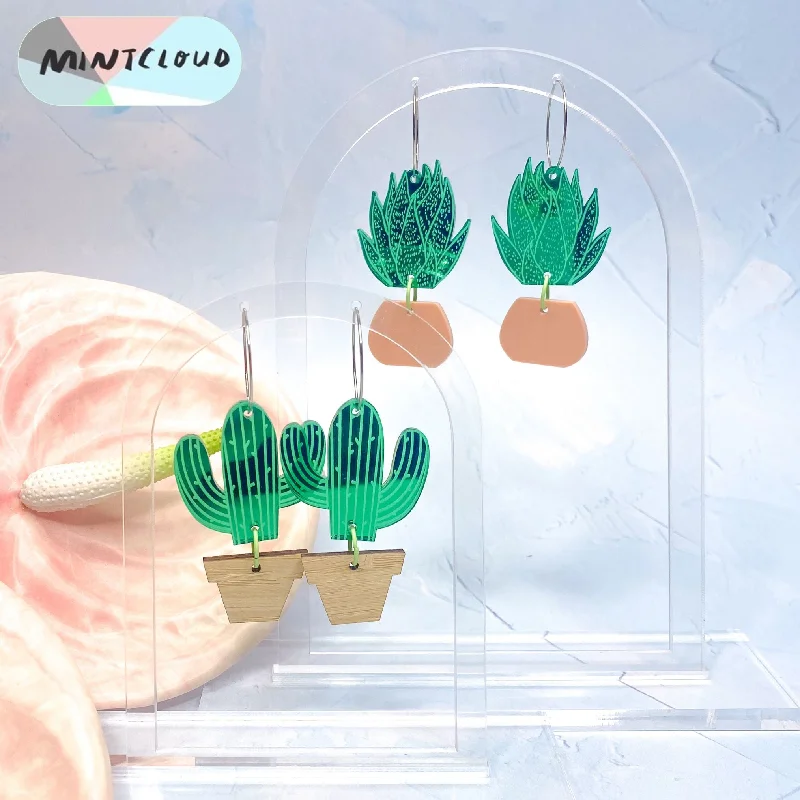 women's dainty ring-Mintcloud Dangles - Potted Cacti