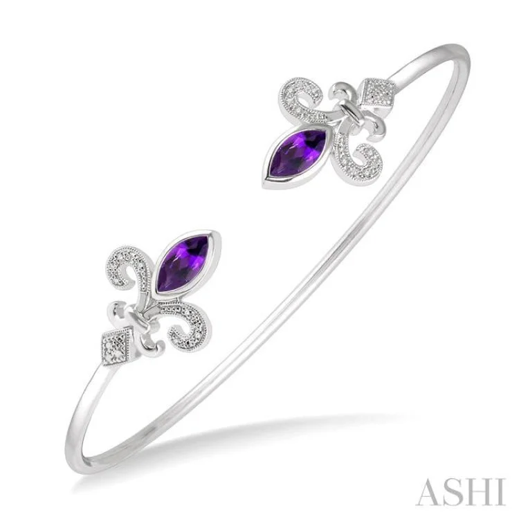 women's teardrop necklace-1/20 Ctw Marquise Shape 8x4mm Amethyst & Round Cut Diamond Fleur De Lis Flexi Bangle in Sterling Silver