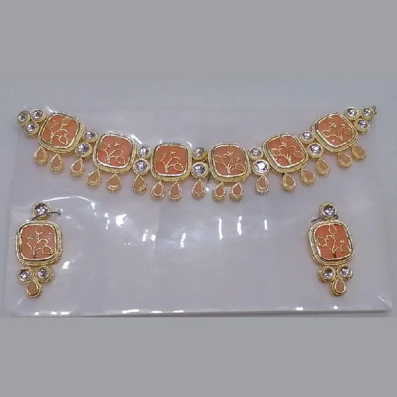 women's high-end necklace-Midas Touch Gold Plated Kundan Stone Necklace Set