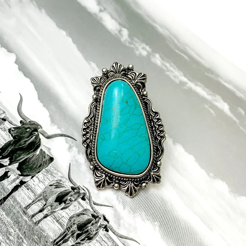 women's braided ring-Large Faux Turquoise Stone Cuff Ring