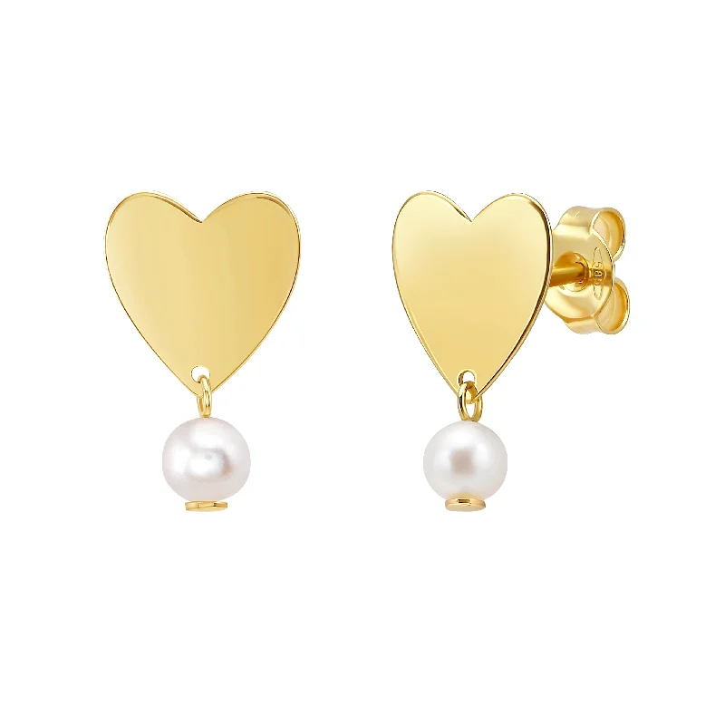 women's open band ring-14K Heart and Pearl Drop Studs