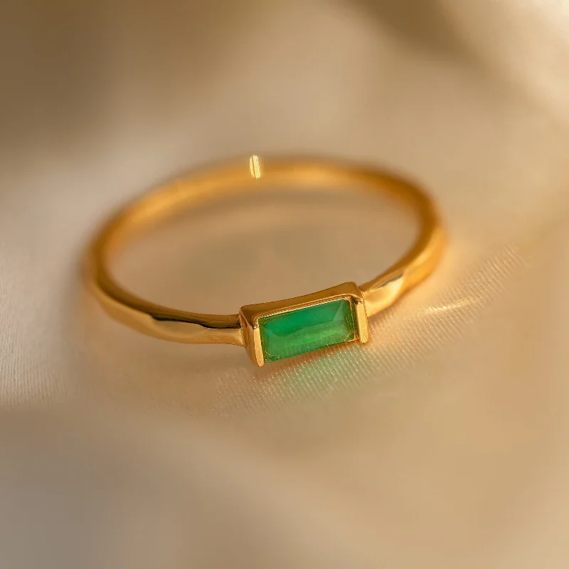 women's pearl ring-Jade Baguette Ring