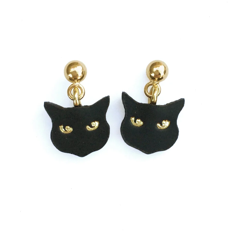 women's white gold ring-LITTLE BLACK CAT . drop studs