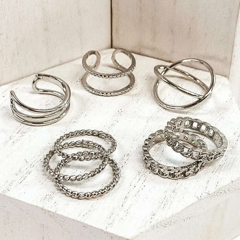 women's dainty ring-Set of 8 | Balancing Trends Ring Set in Silver Tone