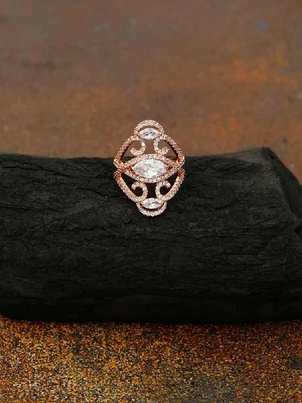 women's white gold ring-Rose Gold Sushmita Zirconia Ring - EOSS