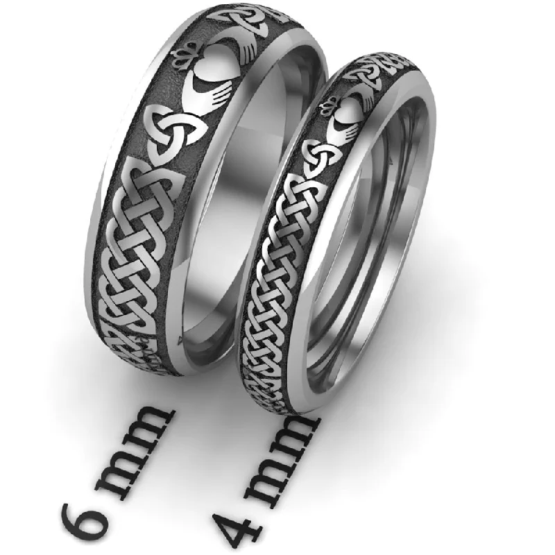 women's snake engagement ring-Titanium Claddagh Wedding Ring Set 1 - 6mm-4mm