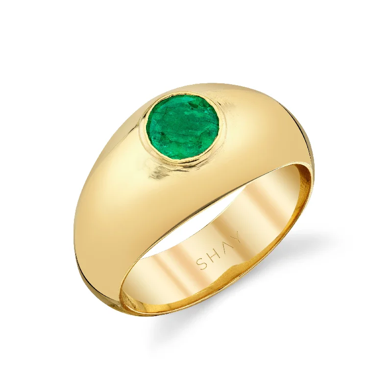 women's cocktail ring-READY TO SHIP SOLID GOLD EMERALD DOME RING