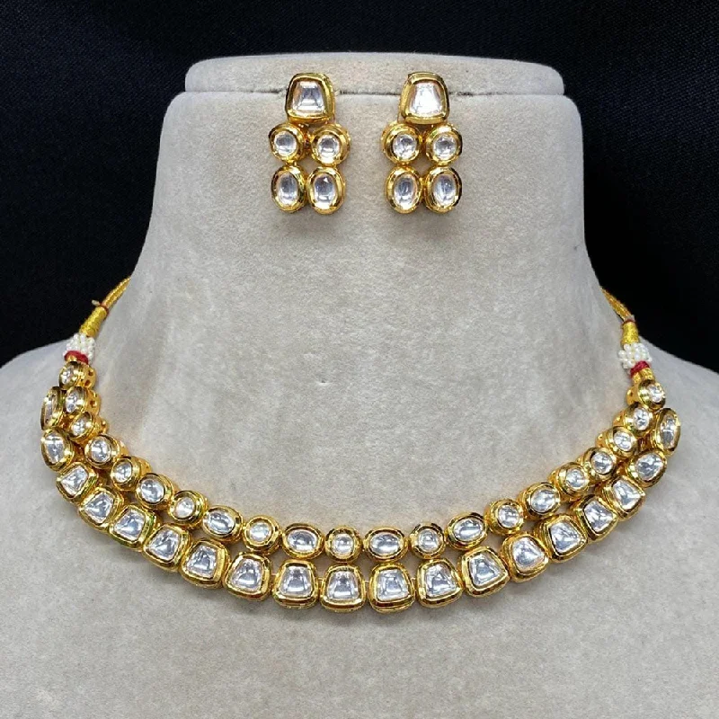 women's casual necklace-Shagna Gold Plated Kundan Necklace Set