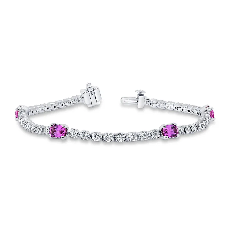 women's celestial necklace-Uneek Precious Collection Cushion Cut Pink Sapphire Link Bracelet