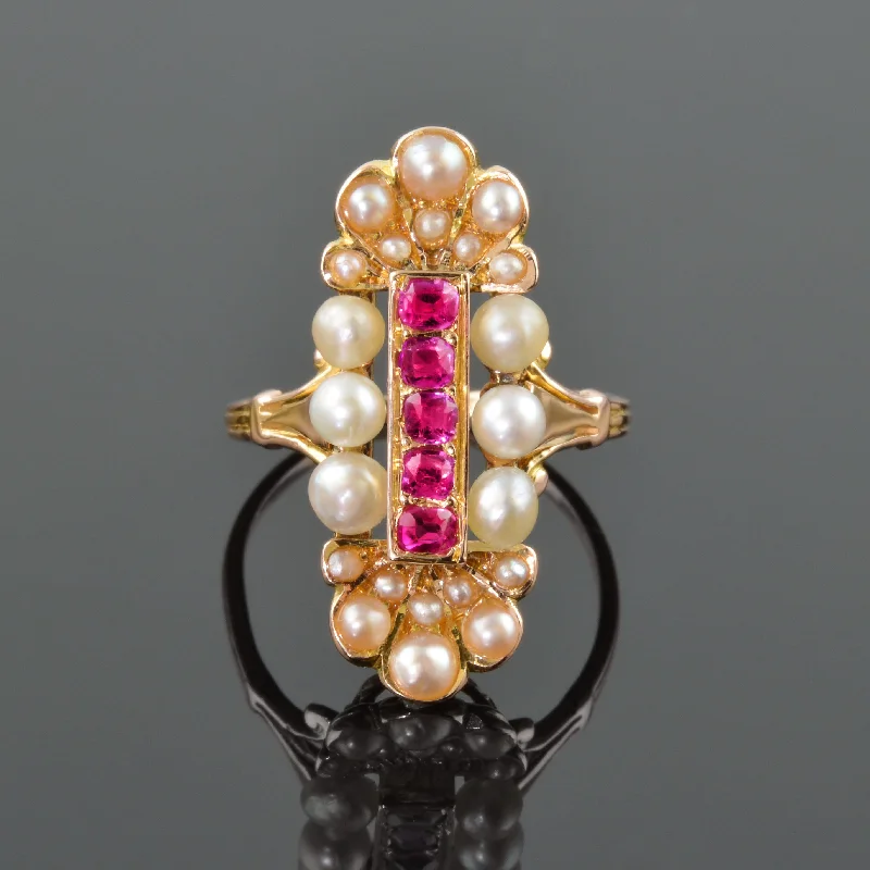 women's bohemian ring-Exquisite Antique Pearl And Ruby Ring