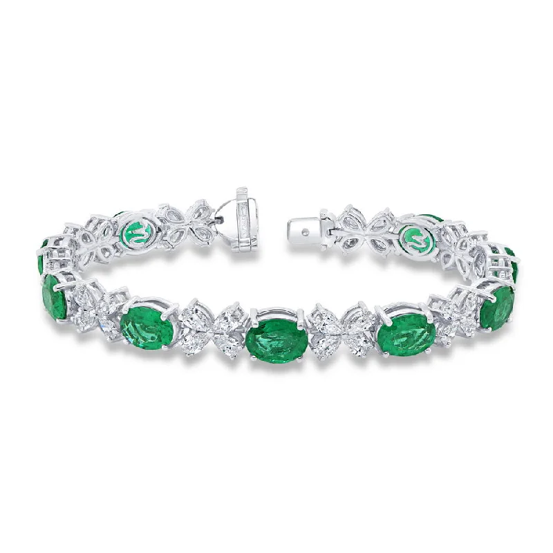 women's formal necklace-Uneek Precious Collection Oval Shaped Emerald Tennis Bracelet