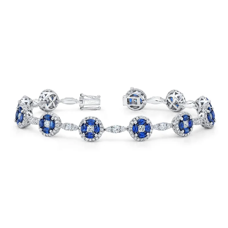 women's choker necklace-Uneek Precious Collection Halo Marquise Blue Sapphire Bracelet