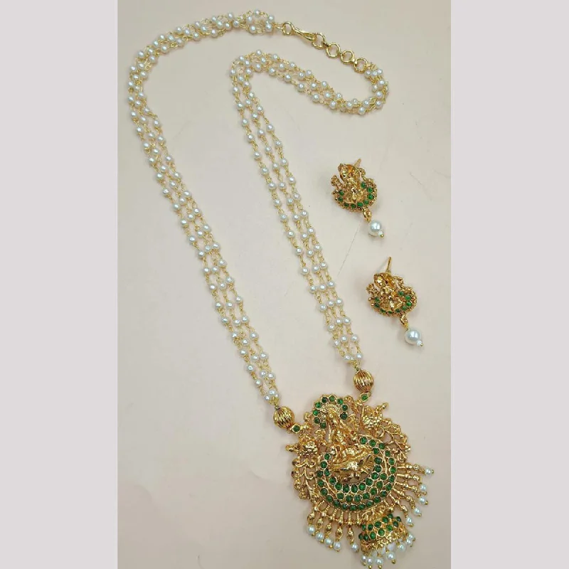 women's necklace-Manisha Jewellery Gold Plated Pearl Long Necklace Set