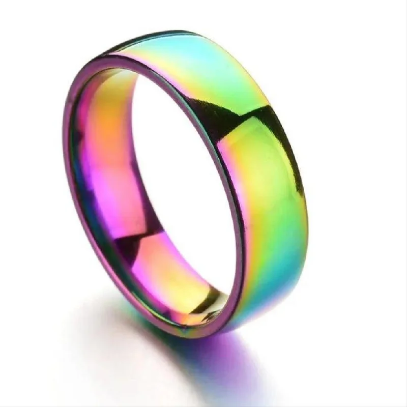 women's silver engagement ring-Stainless Steel Rainbow Wedding Ring