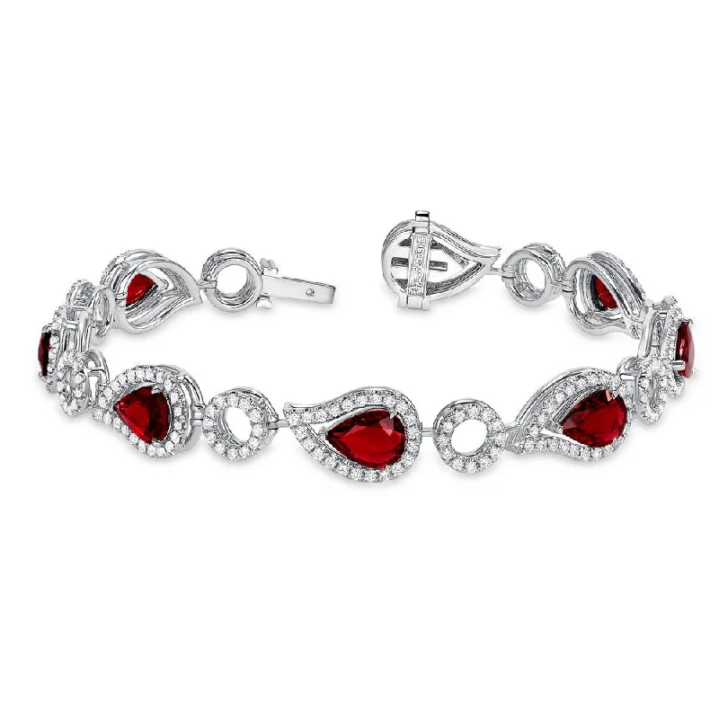 women's sun necklace-Uneek Precious Collection Halo Pear Shaped Ruby Bracelet