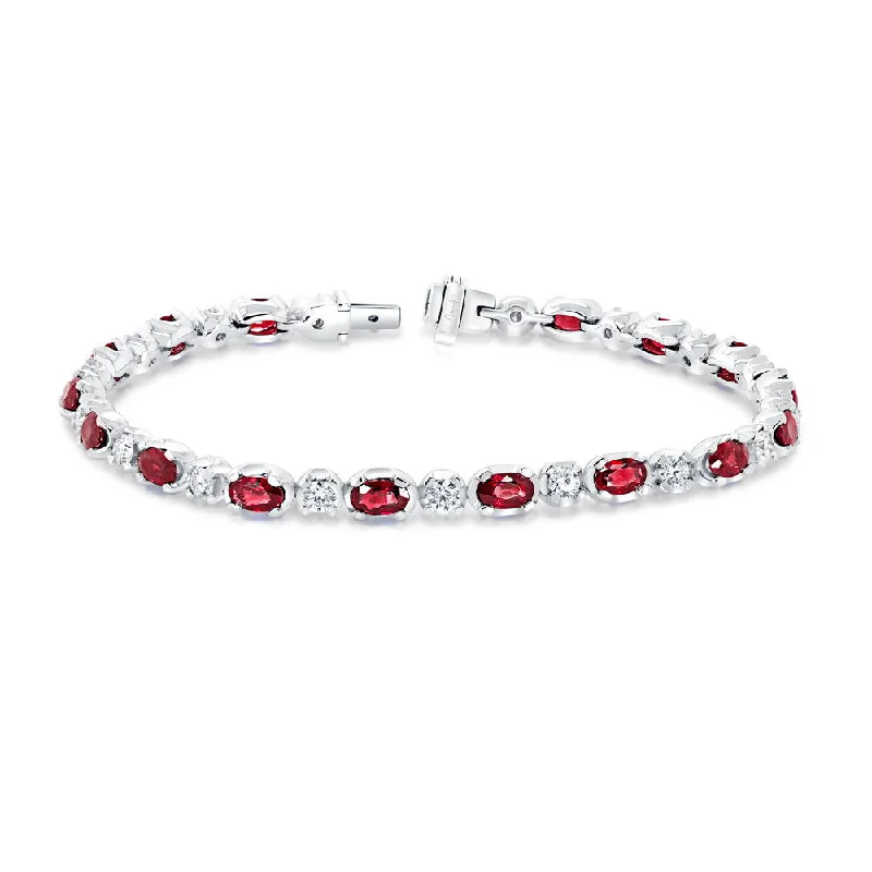 women's snake necklace-Uneek Precious Collection Strand Oval Shaped Ruby Link Bracelet