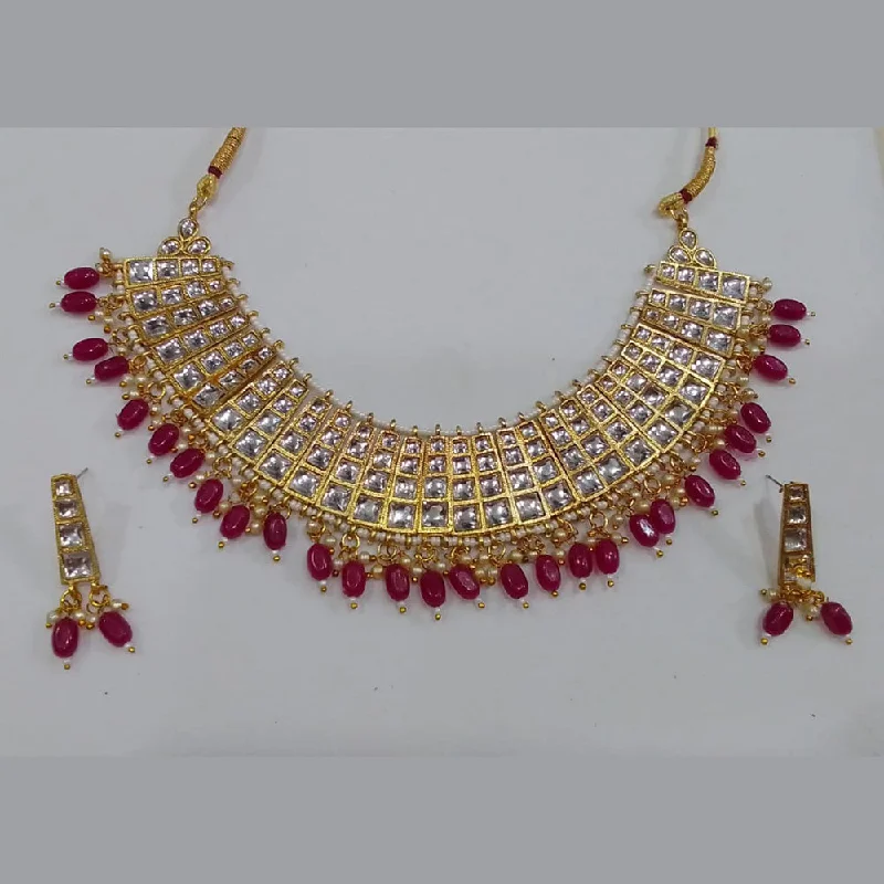 women's marquise necklace-Midas Touch Gold Plated Kundan Stone Necklace Set