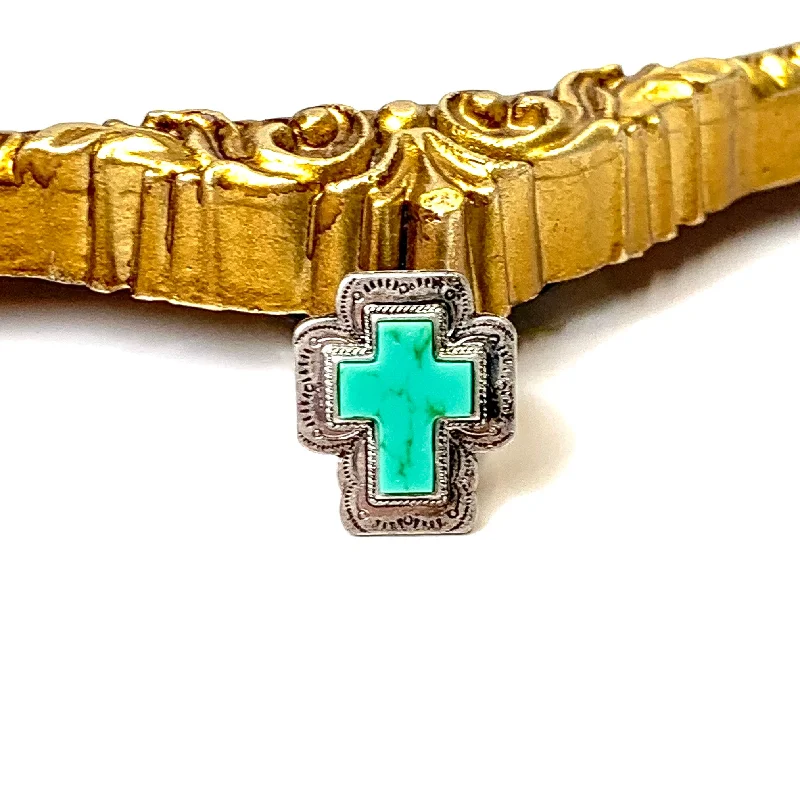 women's sun ring-Silver Tone Faux Turquoise Cross Stretch Ring