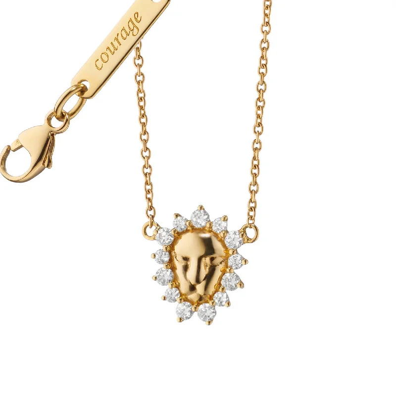 women's name necklace-Diamond Critter Lion Courage Necklace