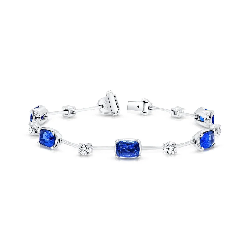 women's snake necklace-Uneek Precious Collection Cushion Cut Blue Sapphire Designer Bracelet