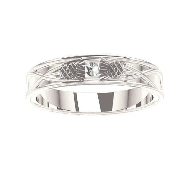 women's affordable engagement ring-Scottish Thistle Celtic Tube Set Diamond Wedding Ring