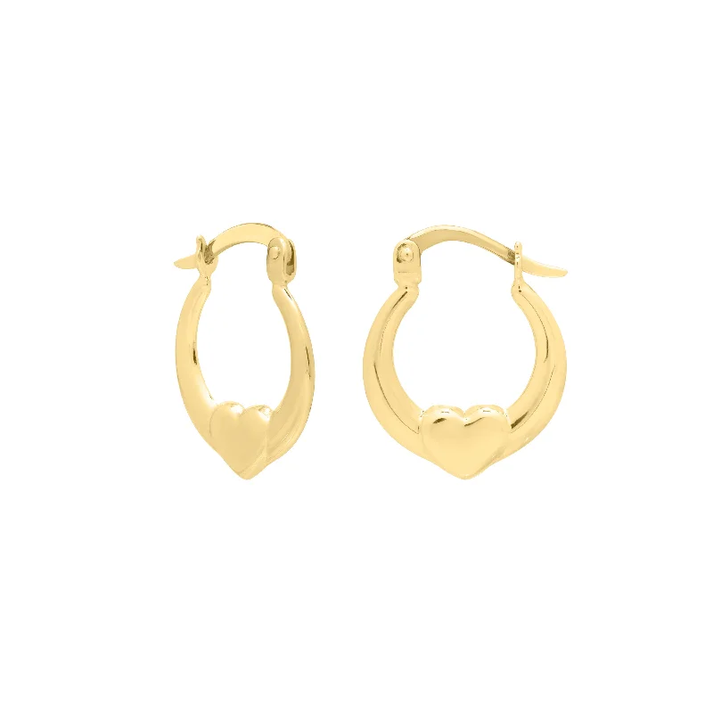 women's cross ring-14K Gold Small Heart Hoops