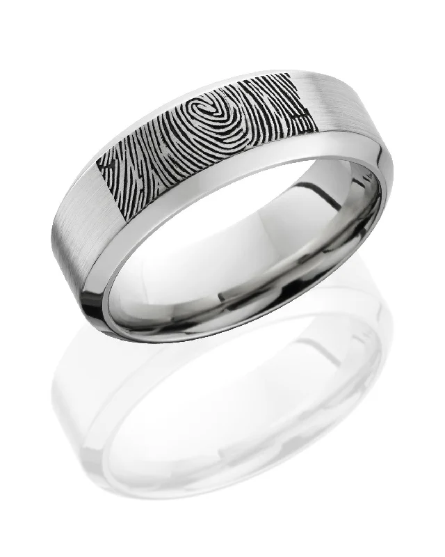 women's high-end ring-Lashbrook Cobalt Chrome Fingerprint Band 8mm Wide with Satin and Polished Finishes, CC8HB/LCVFINGERPRINT