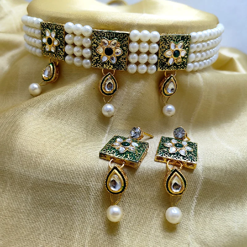 women's platinum necklace-Palak Art Gold Plated Kundan Choker Necklace Set