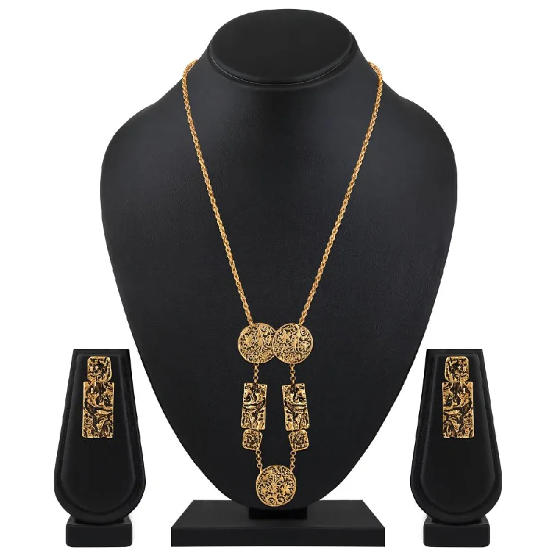 women's best friend necklace-Mahi Black Meenakari Work Enamel Long Necklace Jewellery Set with Golden Plating for Women (NL1103843G)