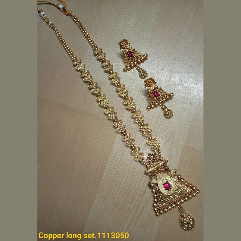 women's double chain necklace-Padmawati Bangles Gold Plated Pota Stone Long Necklace Set